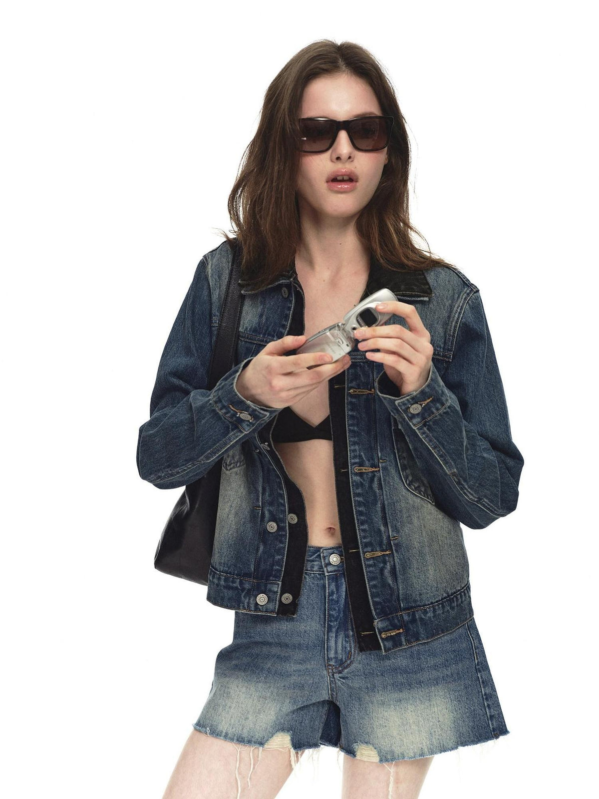 Country Moment Tie Dye Gradient Oversized Short Cotton Blend Women Casual Denim Jackets