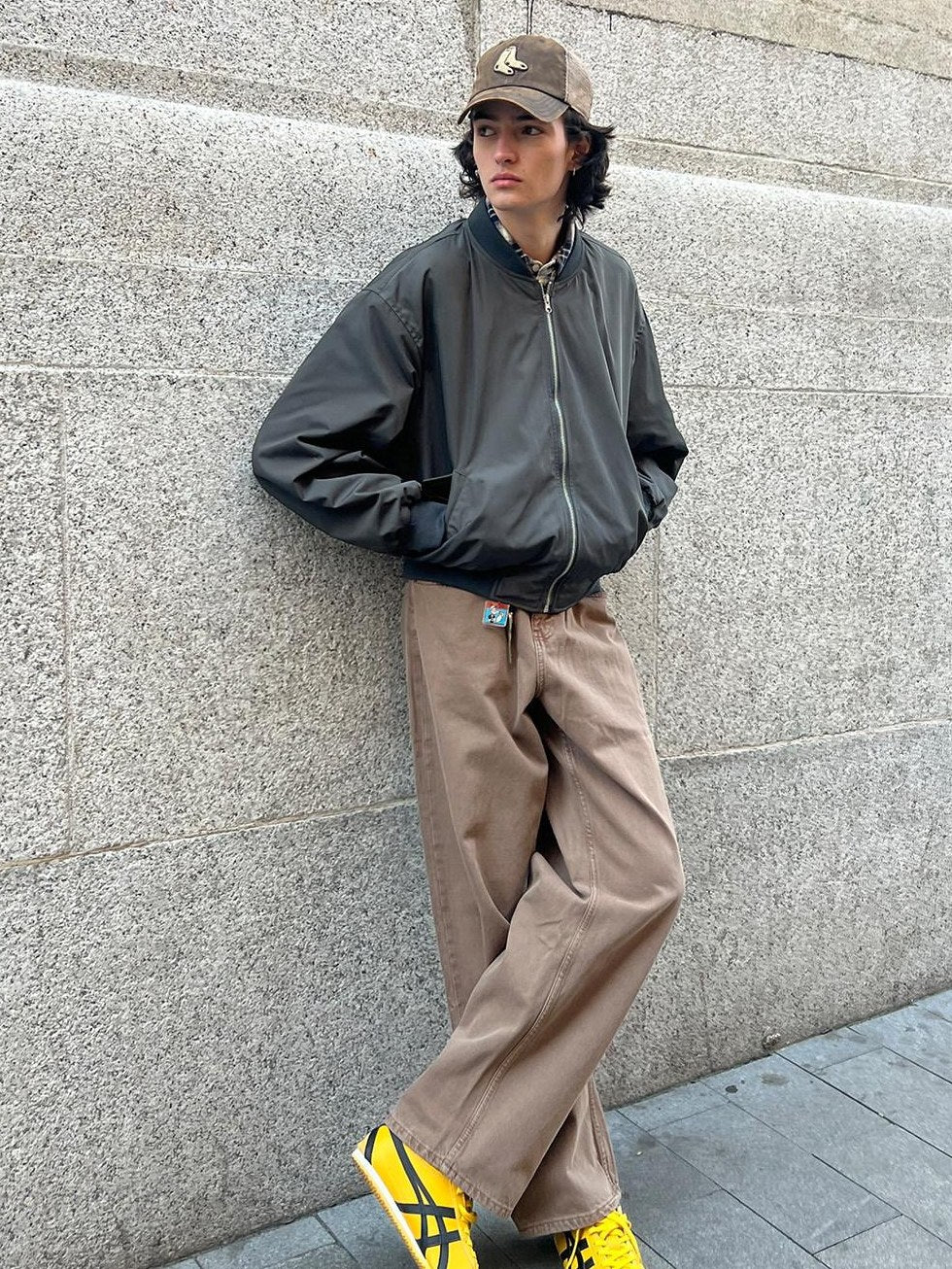 Country Moment Loose Cropped Youth Unisex Polyester Baseball Collar Dark Grey Bomber Jackets