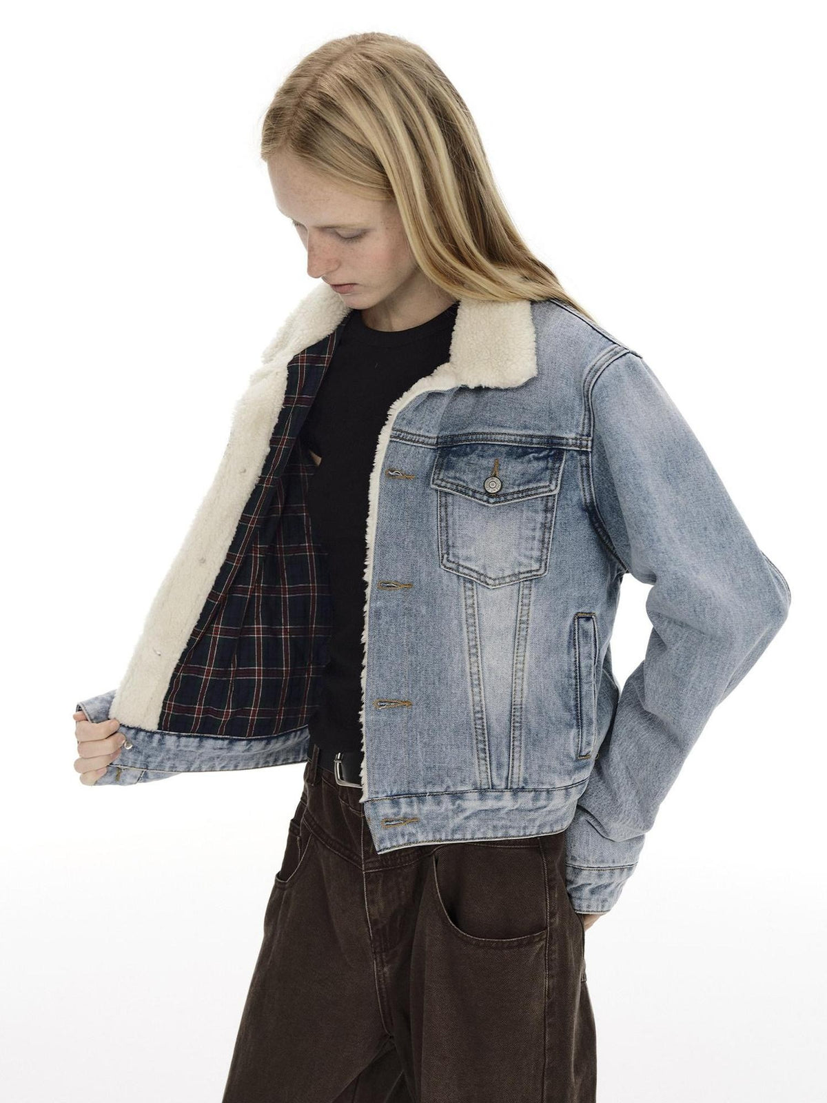 Country Moment Warm Cotton Padded Vintage Wash Slim Cropped Topstitching Women Denim Jackets
