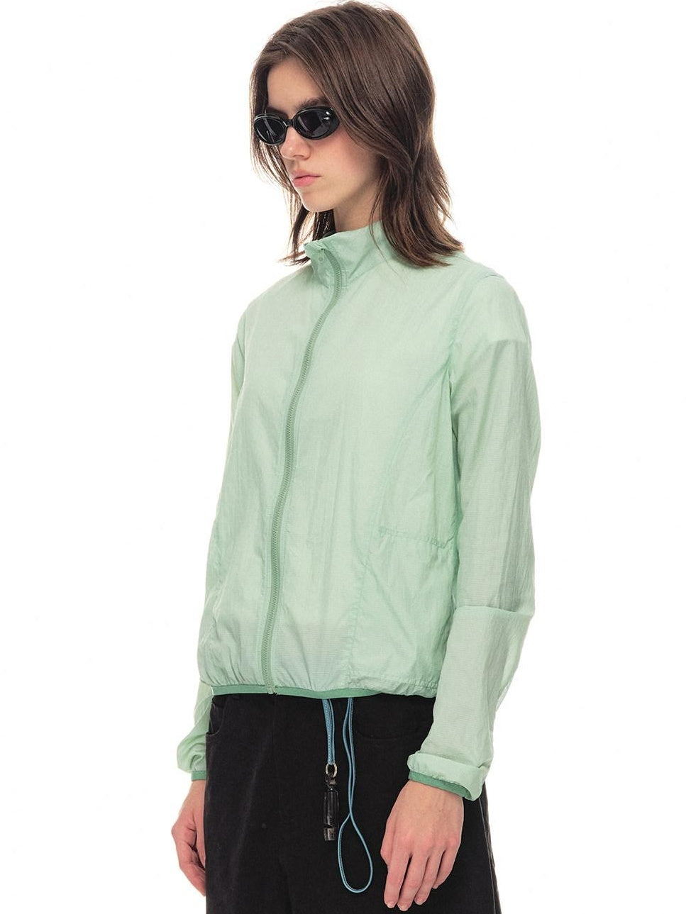 Country Moment Upf50 Packable Nylon Drawstring Hem Women Zip Shirt Green Shirts & Blouses
