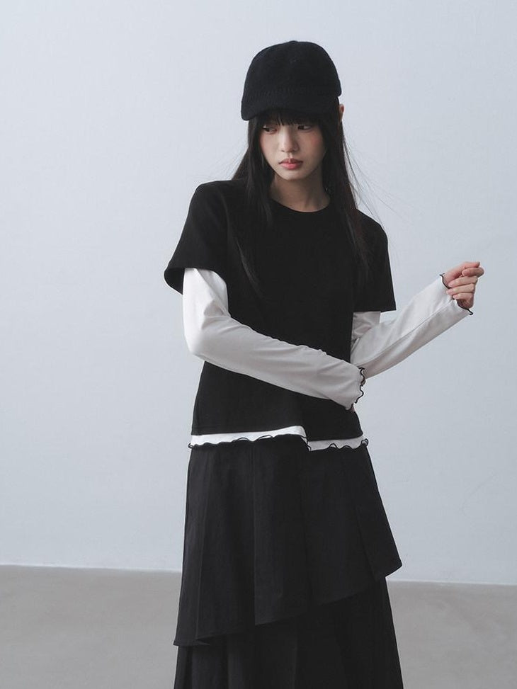 DDGIRL studio Breathable Cotton Spandex Loose Office Contrast Lace Women Long Sleeve T-Shirts