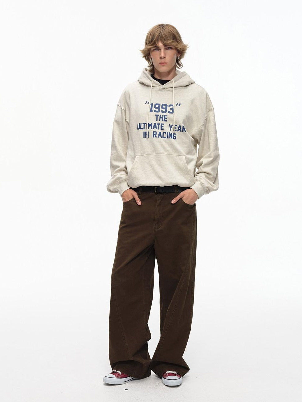 Country Moment Washed Patchwork Pure Cotton Mid Rise Loose Straight Youth Casual Wide Leg Pants