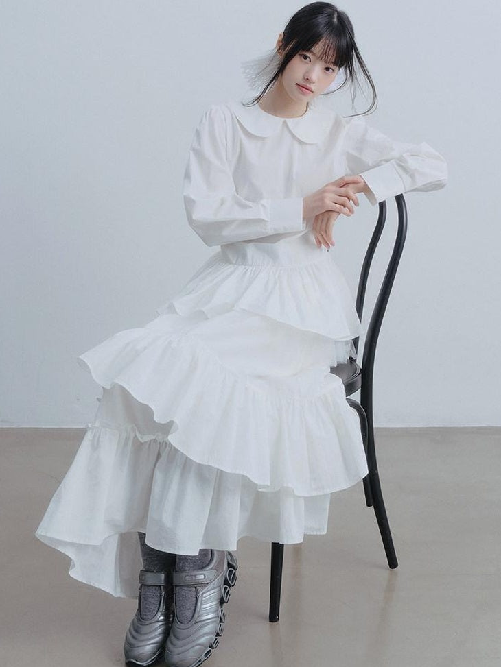 DDGIRL studio Soft Cotton Babydoll High Waist Long Sleeve Women Doll Collar Shirts