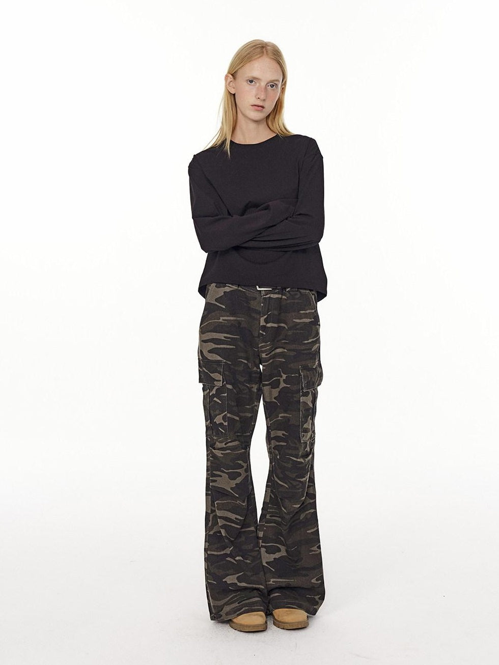 Country Moment Pure Cotton Loose Wide Leg Button Fly Casual Youth Camouflage Cargo Pants