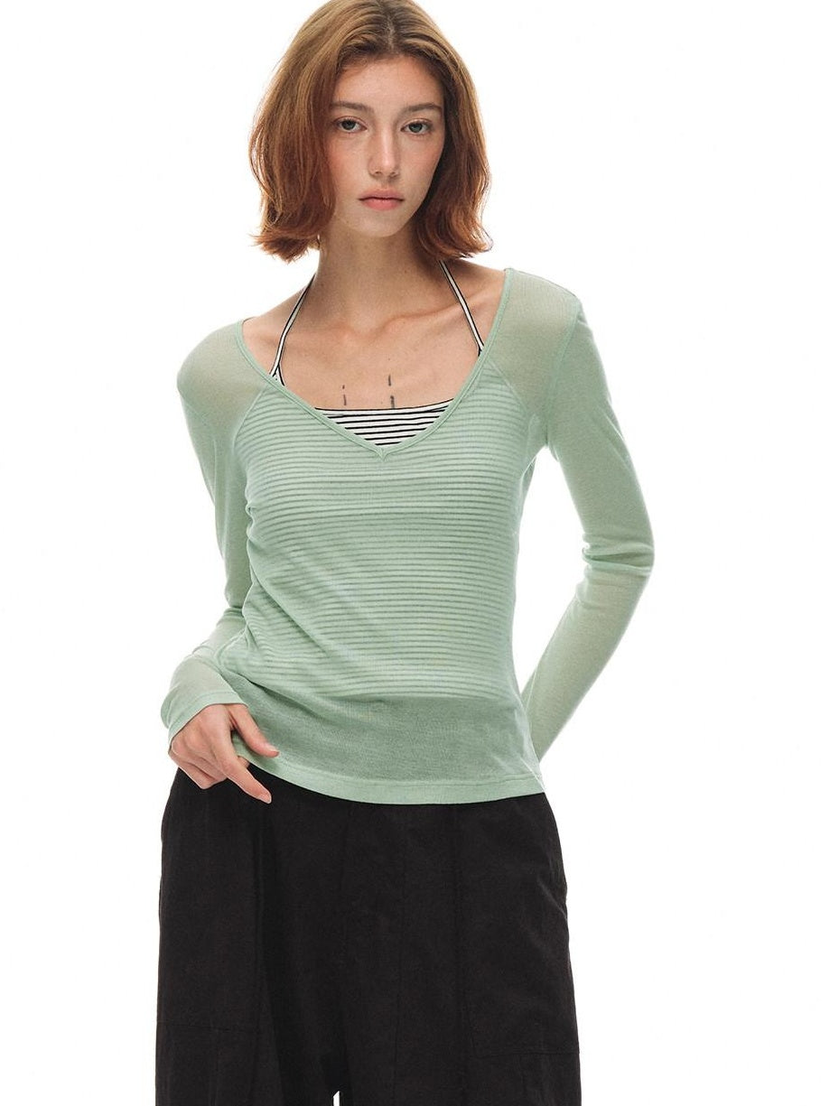 Country Moment Breathable Slim Striped V-neck Unisex Tencel Cotton Backless Camisoles