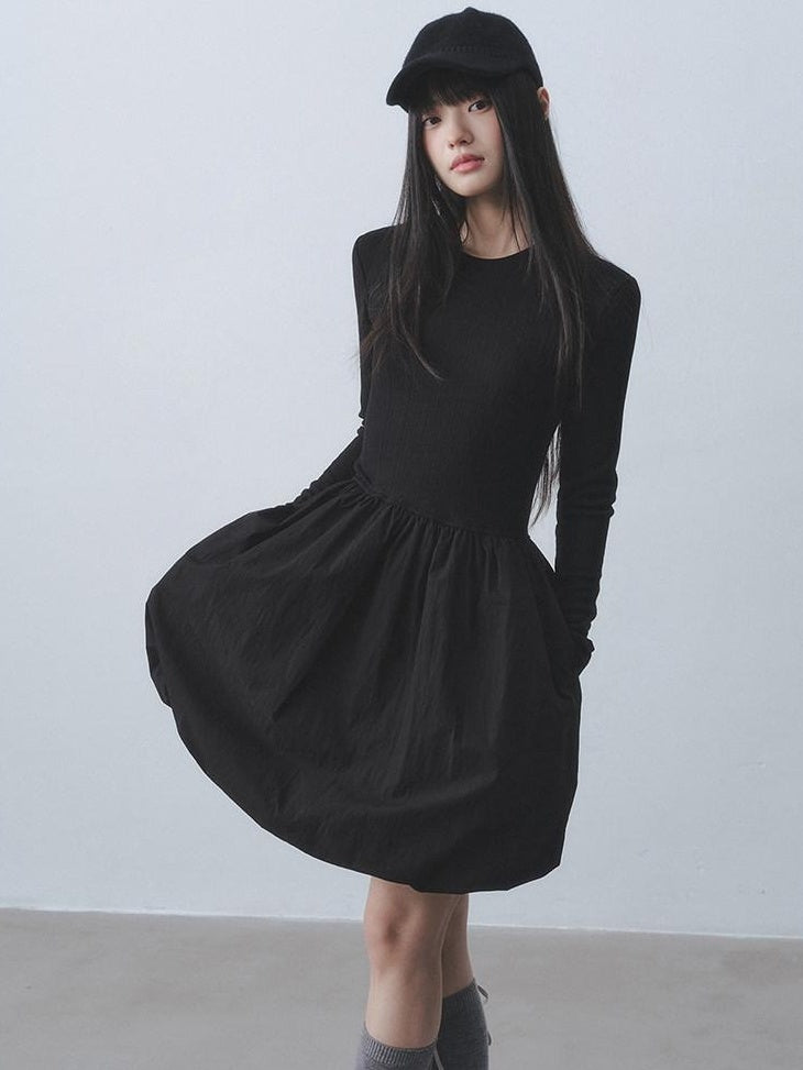 DDGIRL studio Soft Breathable Cotton Blend Waist Cinched Faux Two Piece A Line Midi Dresses
