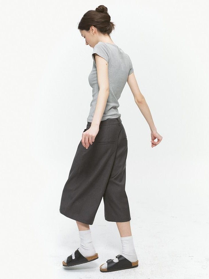 Country Moment High Rise Polyester Relaxed Fit Dark Gray Casual Youth Wide Leg Pants