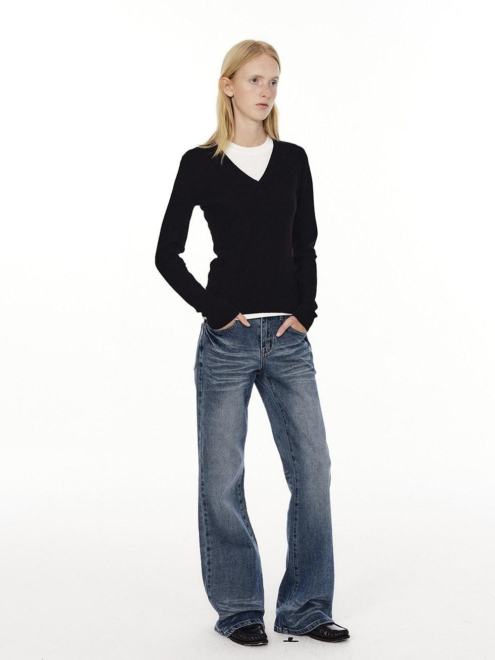 Country Moment Soft Wool Blend Slim Fit American V-neck Women Casual Knit Sweaters