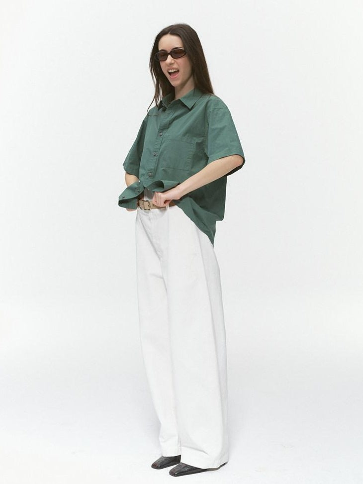 Country Moment 100% Cotton Mid Rise Loose Straight Leg Zipper Fly Everyday Urban Wide Leg Pants