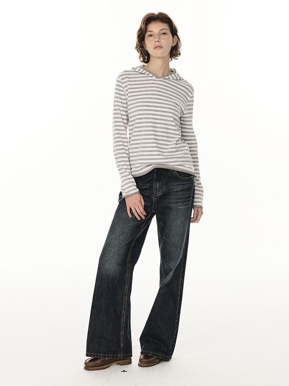 Country Moment Soft Cotton Blend Mid Rise Micro Flare Casual Deep Indigo Straight Leg Jeans