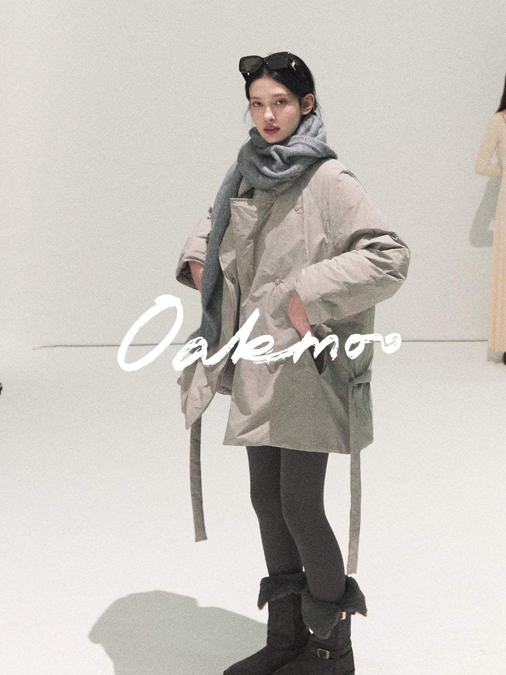 7 OAKMOO 95 White Goose Down Warmth Loose Midlength Stand Collar Wool Scarf Down Jackets