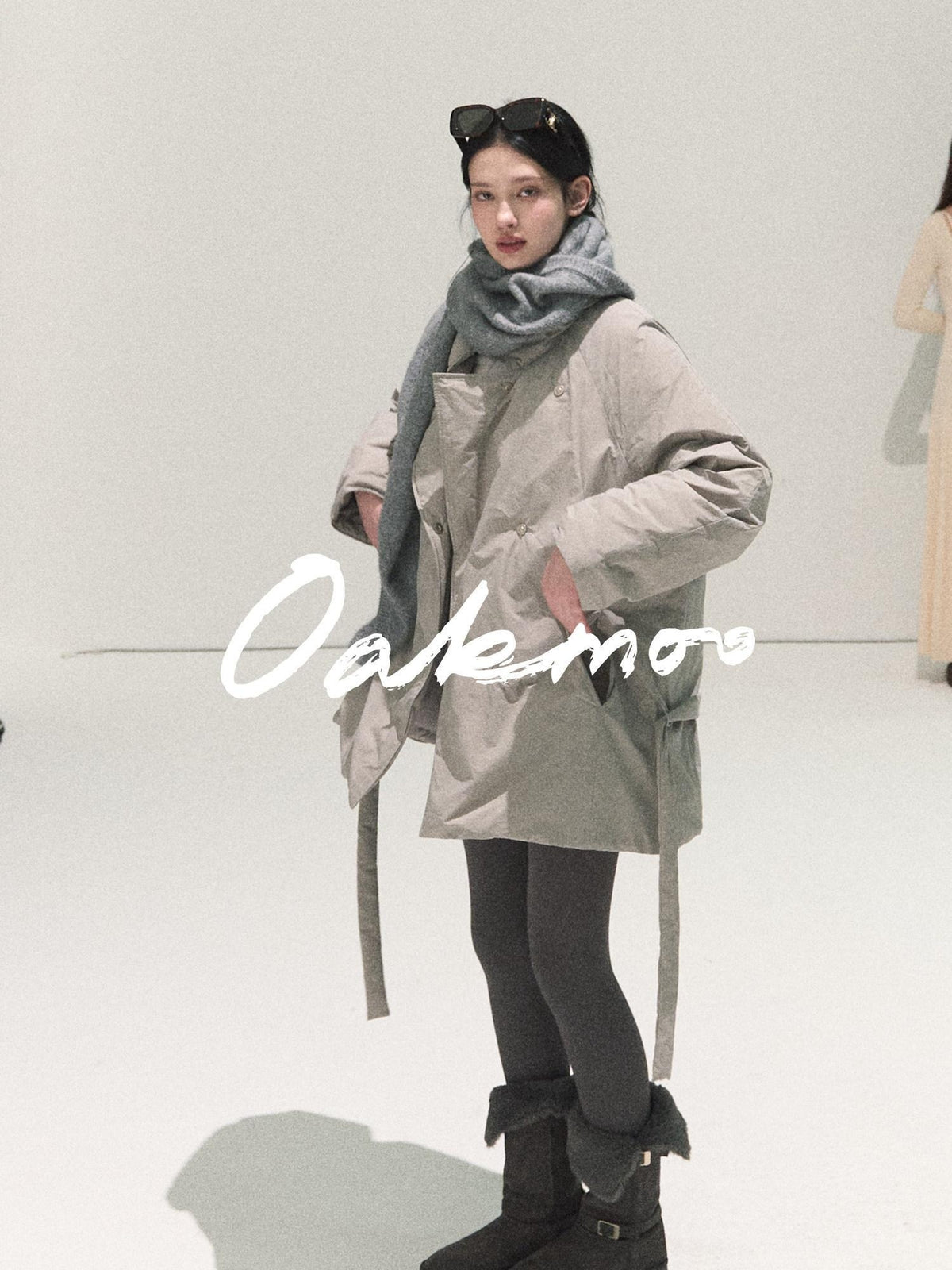 7 OAKMOO 95 White Goose Down Warmth Loose Midlength Stand Collar Wool Scarf Down Jackets