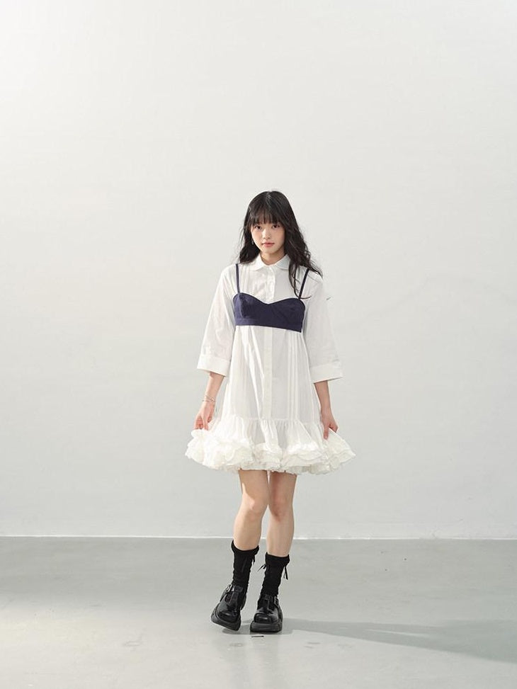 DDGIRL studio Shape Retaining Cotton Ruffle Aline Loose Waist Commuter Women Midi Dresses