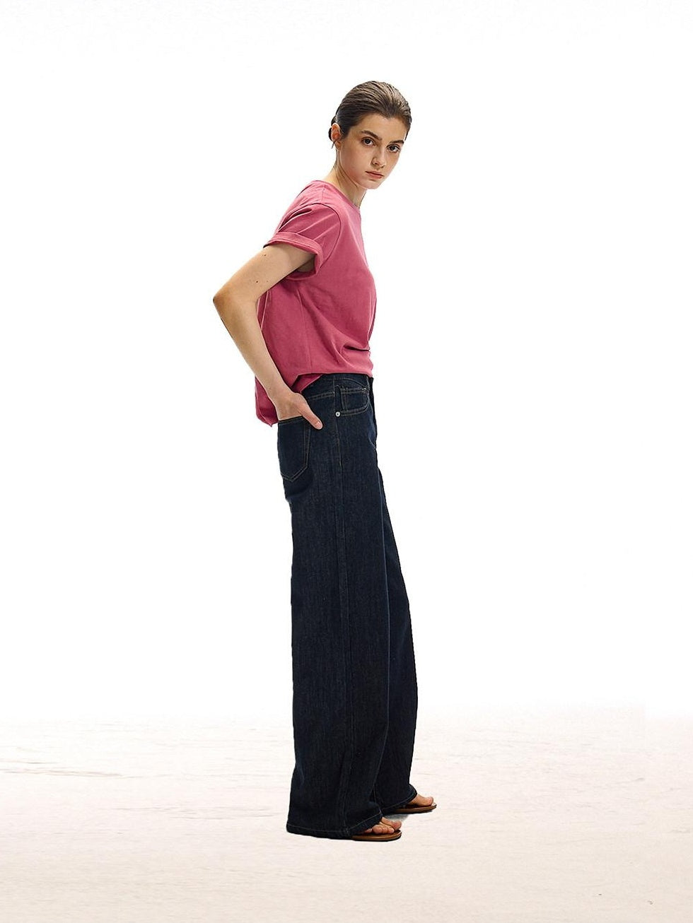 Country Moment High Rise Washed Relaxed Zip Fly Dark Navy Stretch Straight Leg Jeans