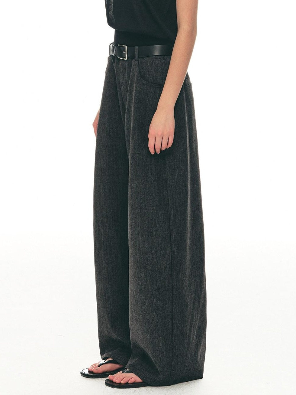 Country Moment High Waist Tailored Cleanfit Micro Stretch Neutral Dark Gray Wide Leg Pants