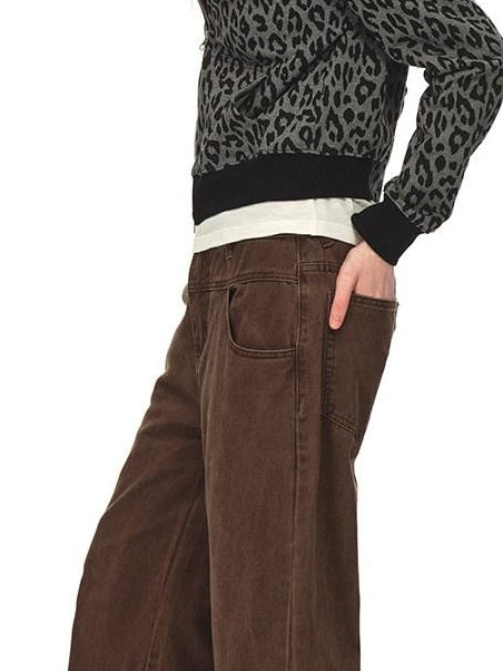 Country Moment 100% Cotton Loose Zip Crop Hooded Leopard Print Women Black Grey Hoodie