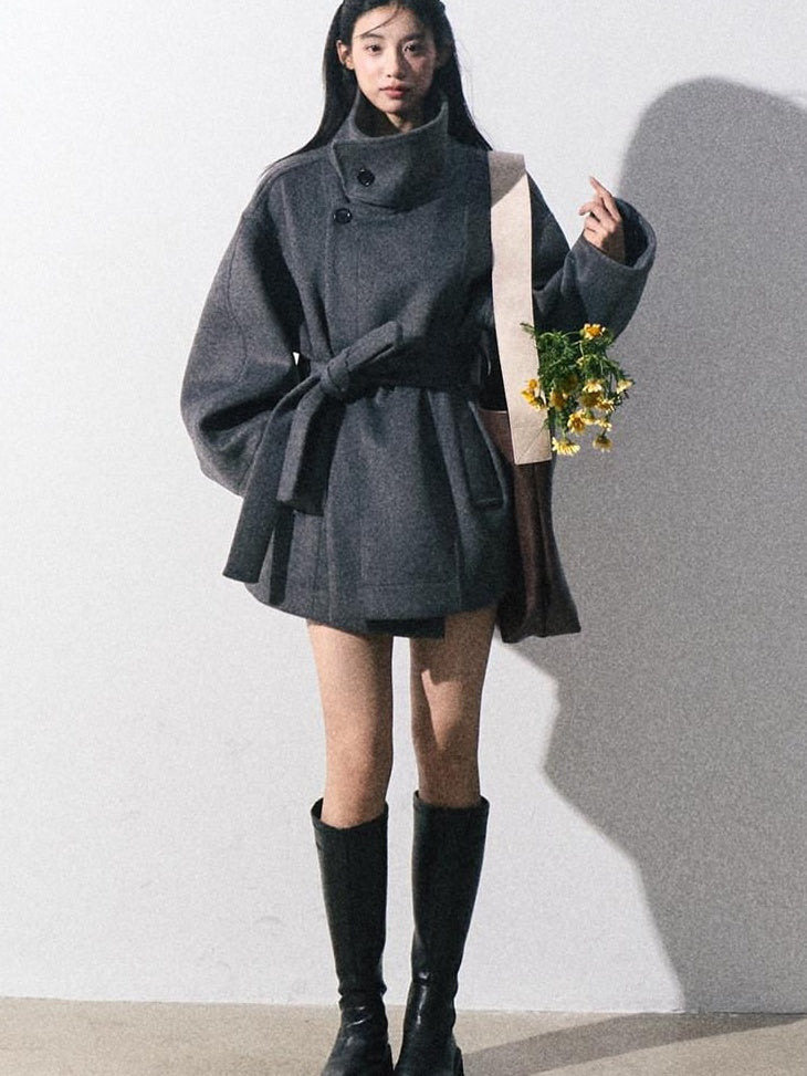 7 OAKMOO Warm Thick Stand Collar Mid Length Loose Fit Commuter Womens Wool Coats