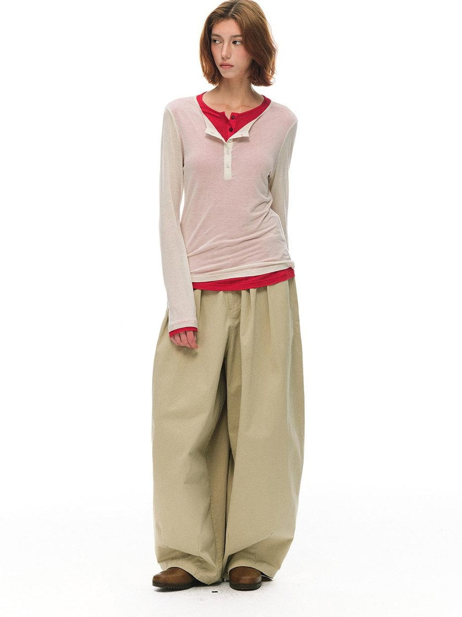 Country Moment Cooling Breathable Lyocell Slim Fit Contrast Henley Women Long Sleeve T-Shirts
