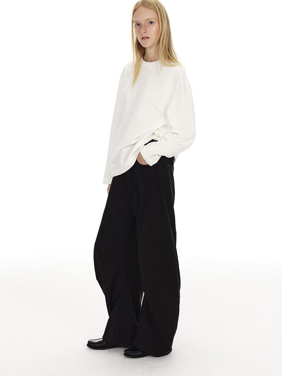 Country Moment Breathable Cotton Sculpted Mid Rise Casual Loose Black Brown Wide Leg Pants