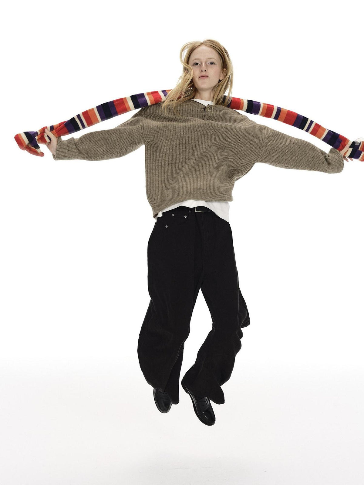 Country Moment Soft Thermal American Loose Fit Contrast Unisex Kids Knit Khaki Sweaters