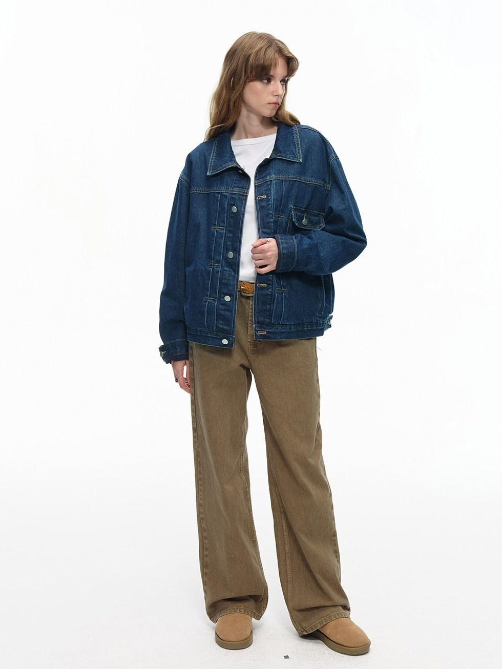 Country Moment Shape Retaining Washed Relaxed Fit Unisex Deep Blue Flap Pocket Denim Jackets