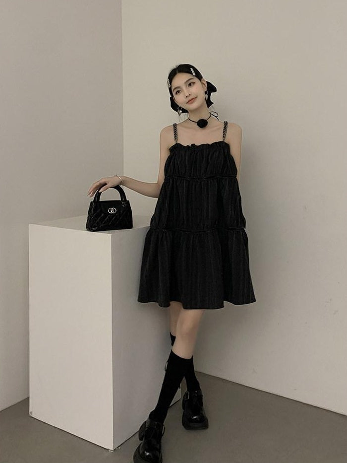 DDGIRL studio Shape Retaining Casual Patchwork Loose Waist A Line Cotton Blend Midi Dresses