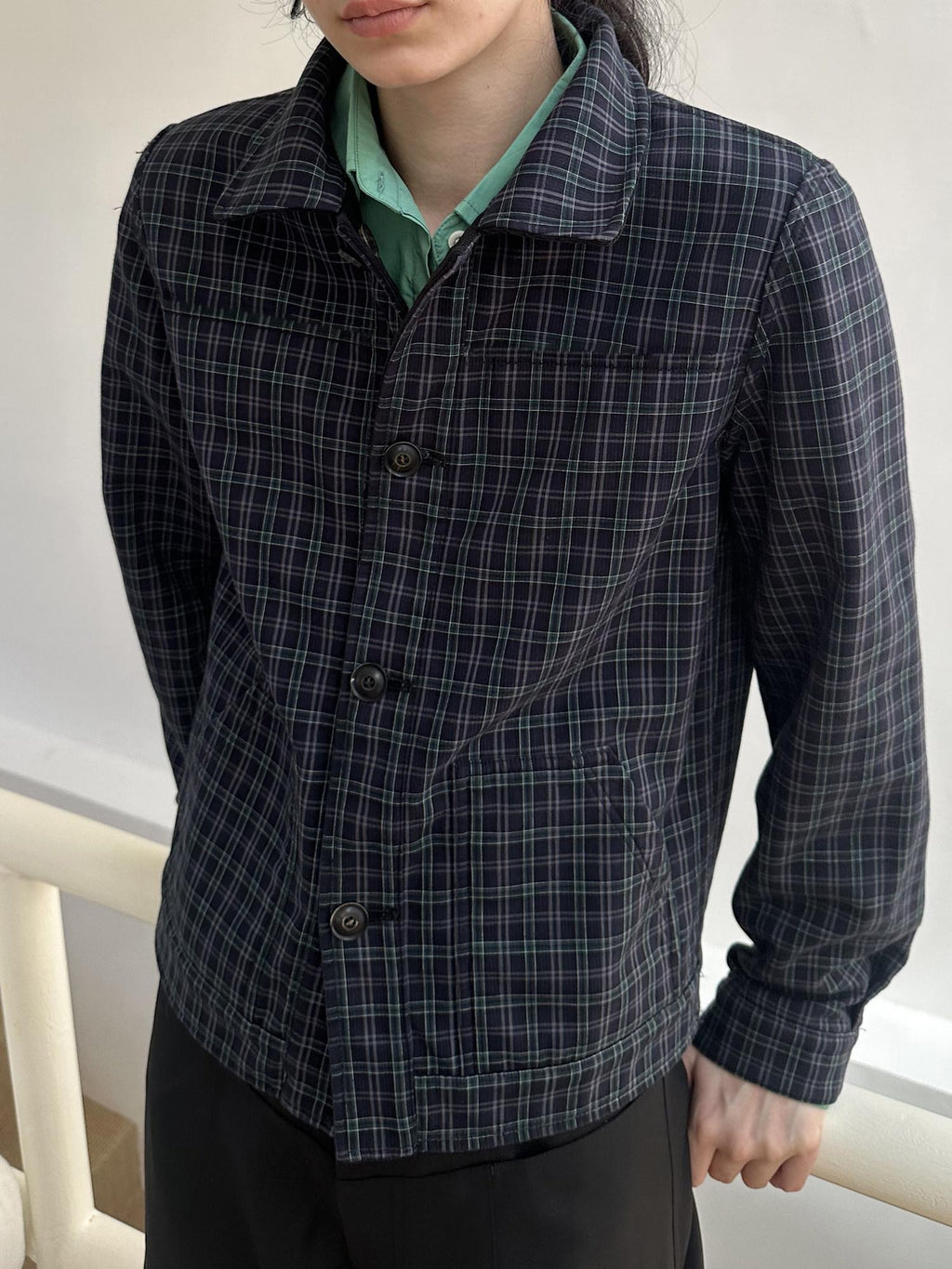 Country Moment Reversible Warm Edgy Slim Plaid Lapel Unisex Black Polyester Cropped Jackets
