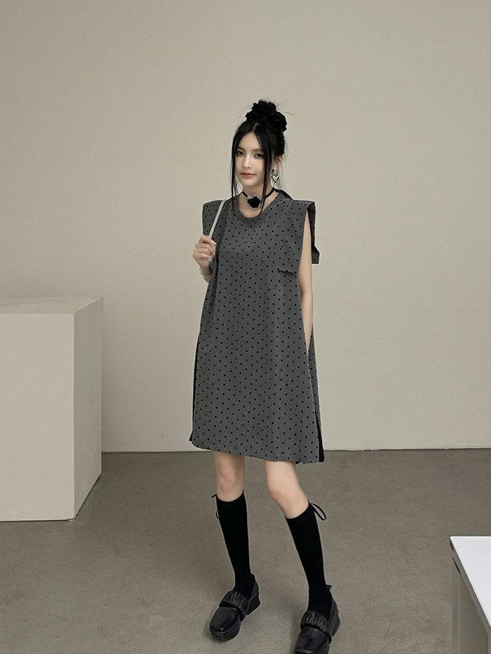 DDGIRL studio Soft Patchwork A Line Loose Fit Sleeveless Commuter Flocked Midi Skirts
