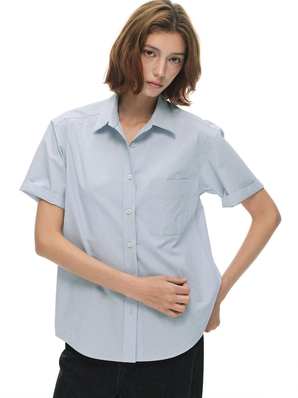 Country Moment Breathable 100% Cotton Loose Polo Collar Pocket Button Women Commute Shirts