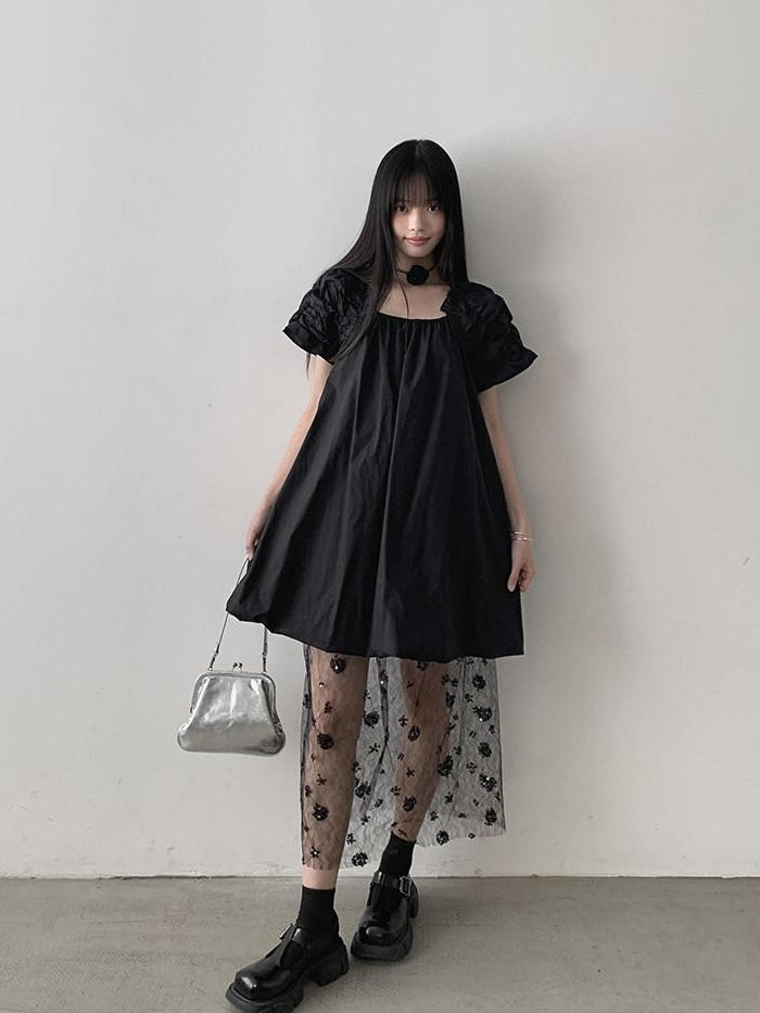 DDGIRL studio 100% Cotton Pullover Bardot Neck A Line Lantern Skirt Workwear Midi Dresses