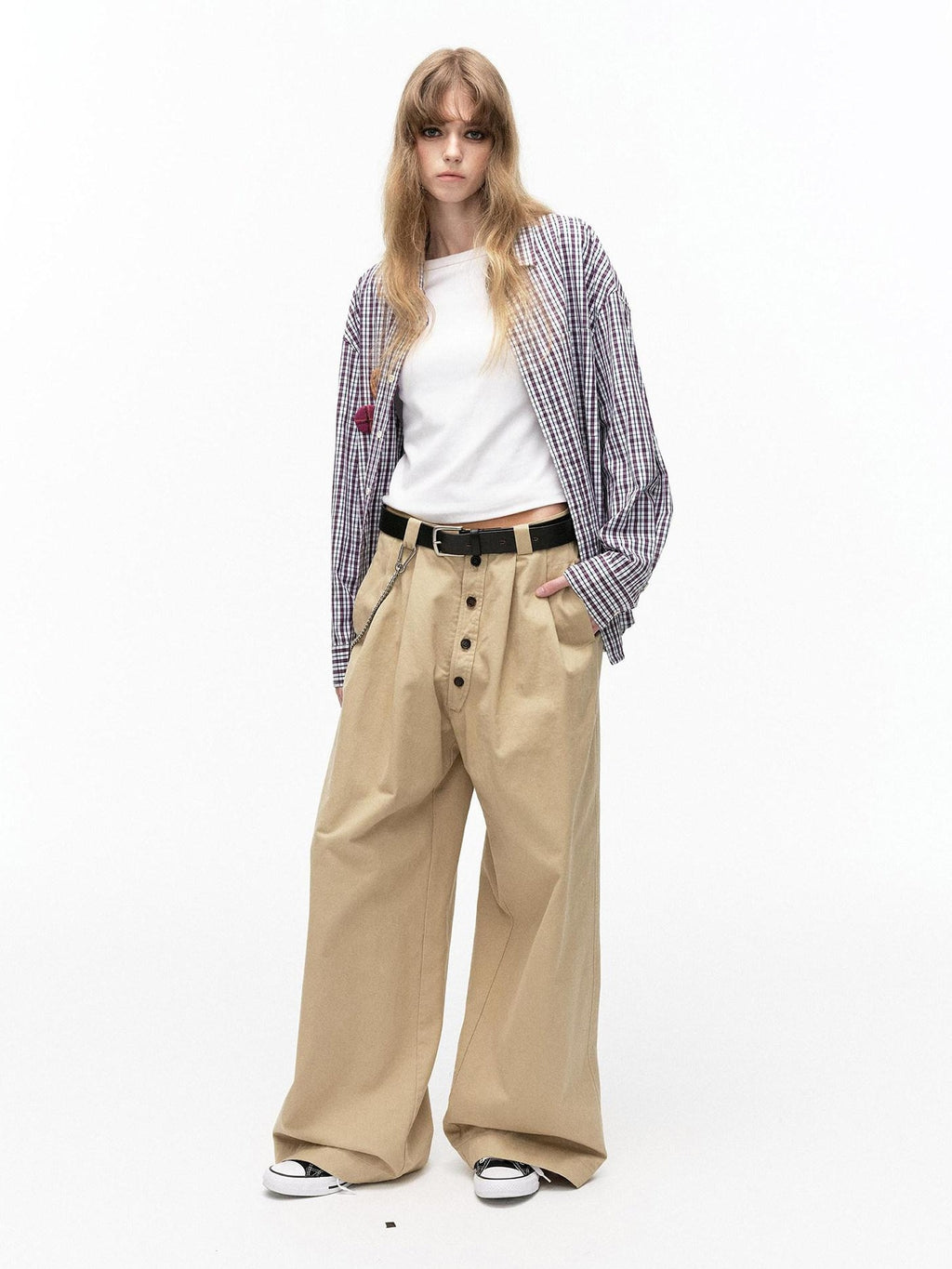 Country Moment Washed Cotton Button Loose Straight Casual Youth Wide Leg Pants