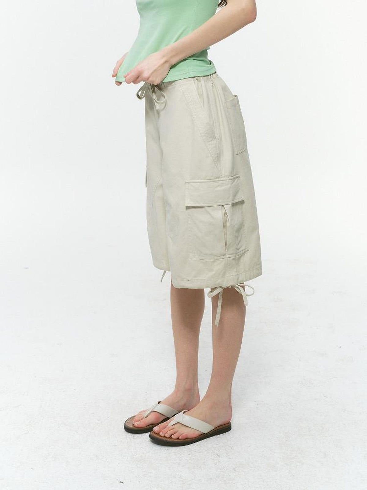 Country Moment Breathable Cotton Washed Cargo Loose Fit Casual Neutral Mid-Length Shorts