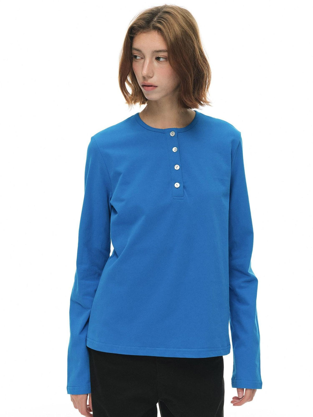 Country Moment Pure Cotton Breathable Henley Button Placket Women Citywalk Long Sleeve T-Shirts