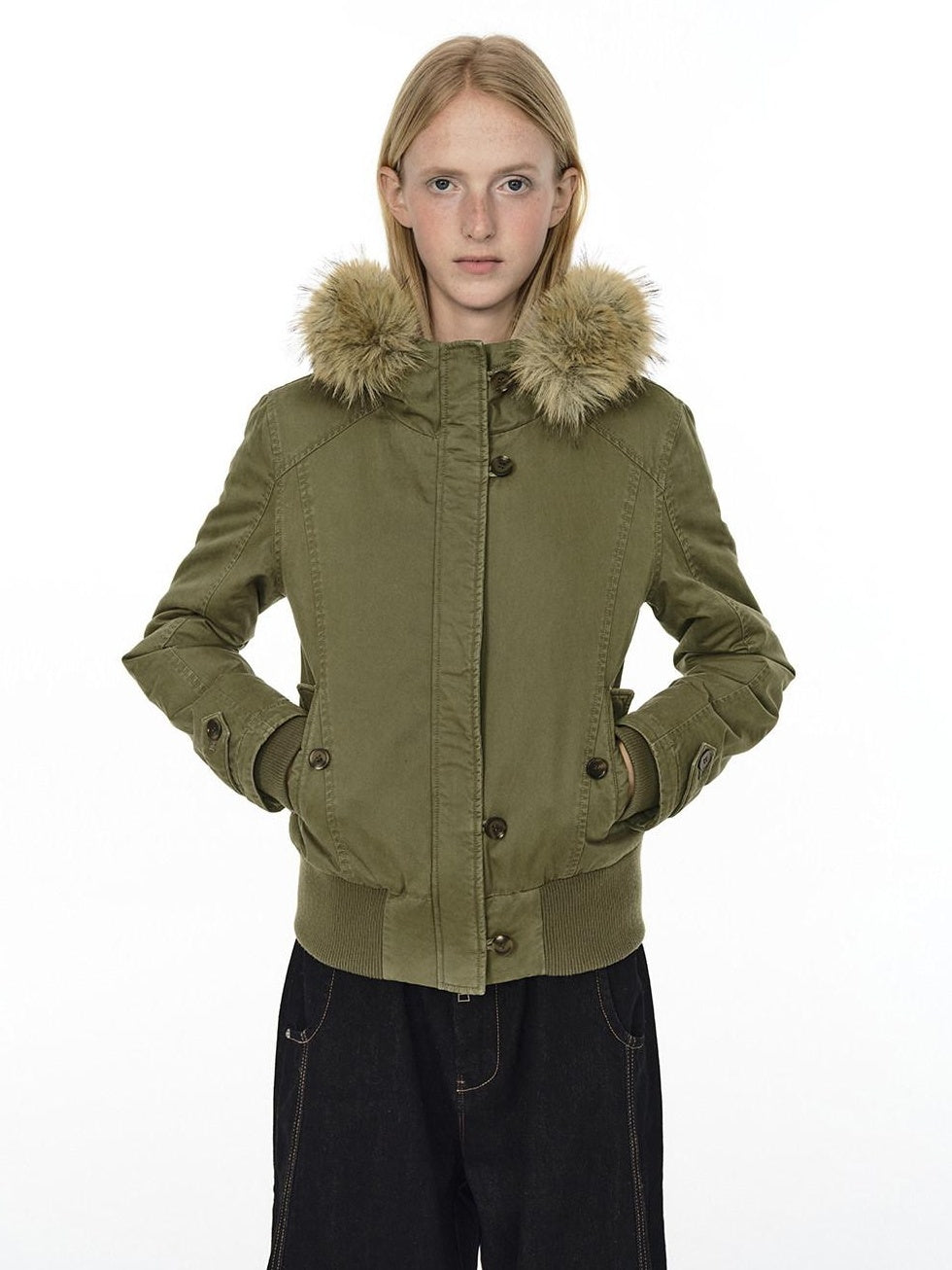 Country Moment Warm Cotton Quilted Hooded Vintage Green Casual Youth Ribbed Hem Puffer Jackets