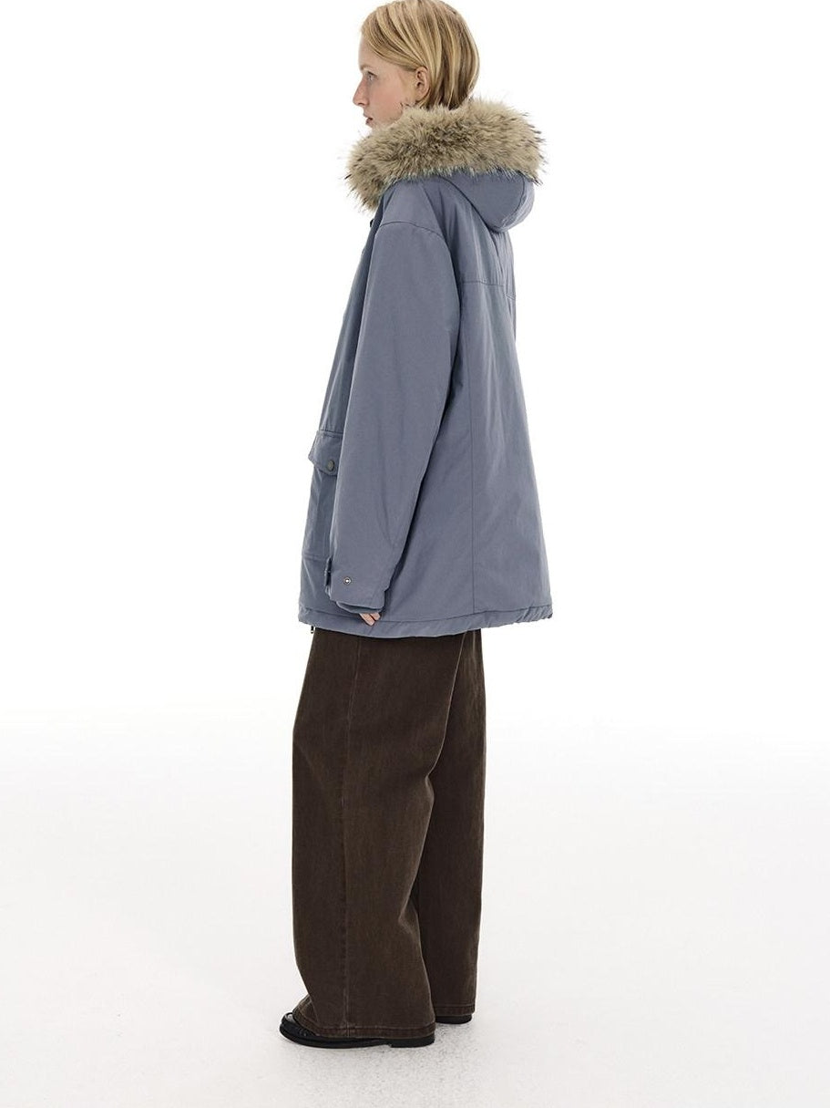 Country Moment Warm Cotton Lined Oversized Quilted Hooded Light Gray Youth Puffer Jackets