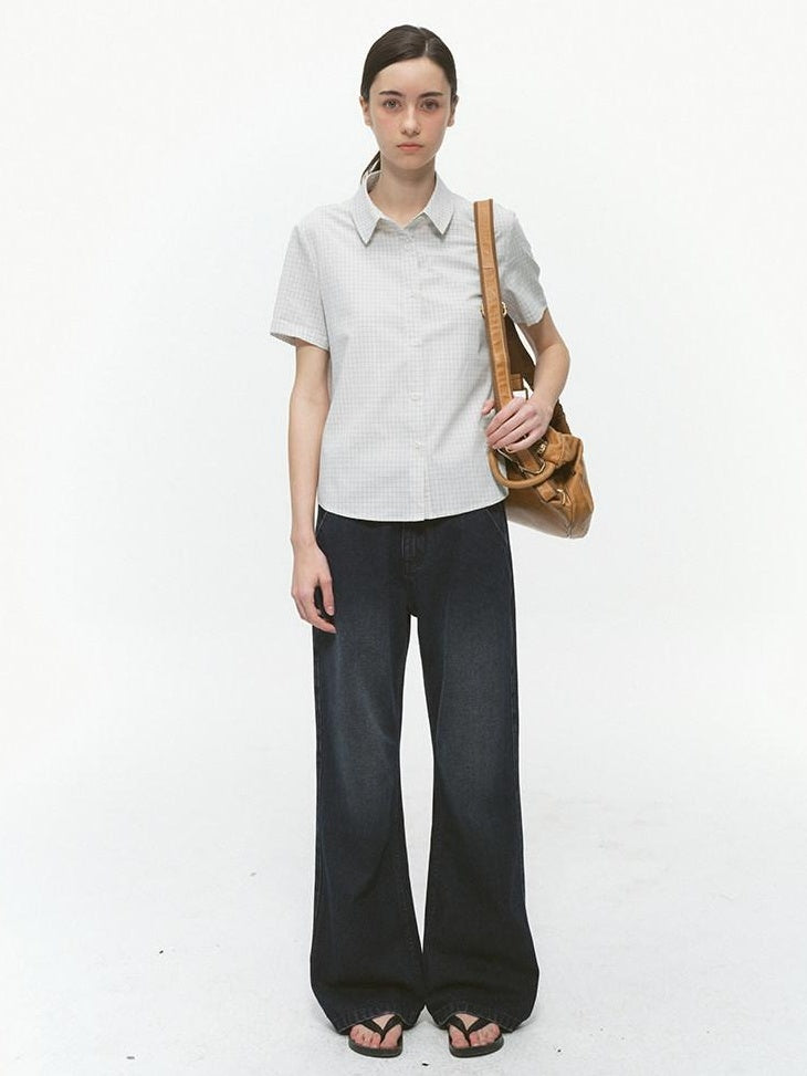 Country Moment Breathable Pure Cotton Slim Fit Checked Short Sleeve Button Collar Women Shirts