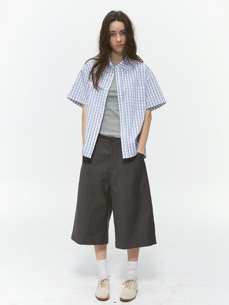 Country Moment Breathable Cotton Blend Loose Plaid Button Up Short Sleeve Collared Shirts