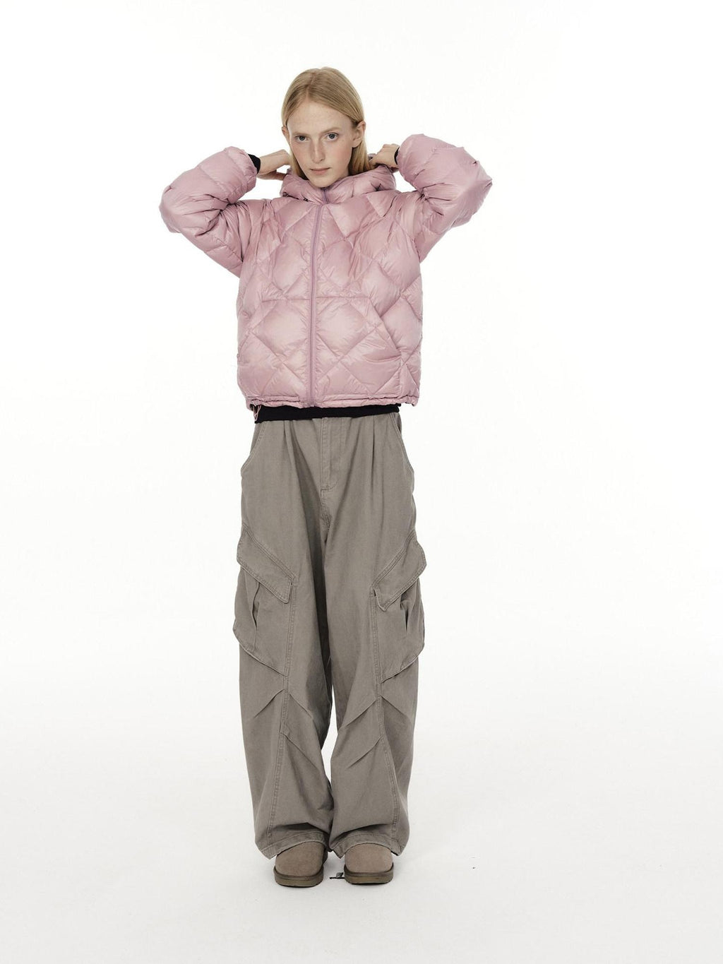 Country Moment 90% White Duck Down 650Fp Hooded Nylon Warm Windproof Pink Women Down Jackets