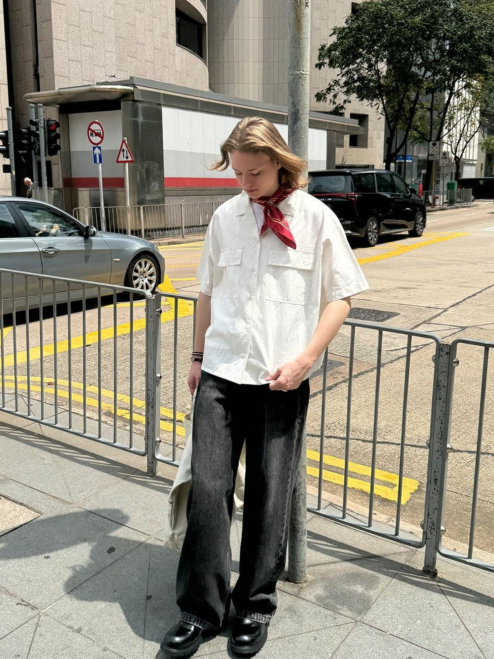 Country Moment Washed Cotton Linen Loose Pocket Cuban Collar Youth Casual American Solid Shirts