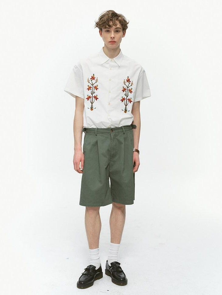 Country Moment Durable Cotton Loose Straight Zip Casual Khaki Navy Mid-Length Shorts