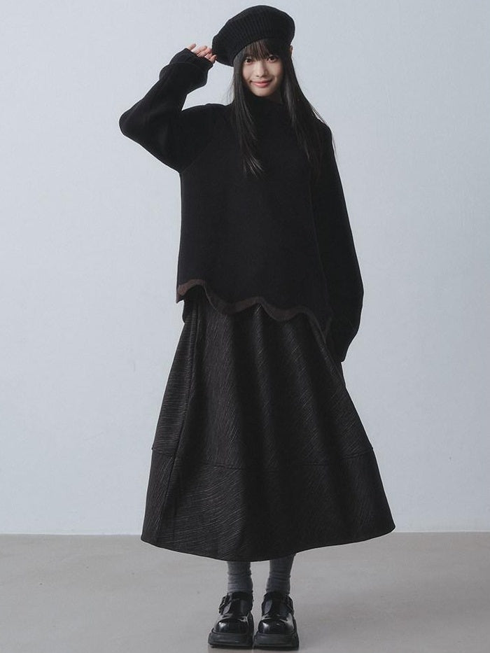 DDGIRL studio Thermal Fleece High Waist A Line Puff Commuter Women Elastic Waist Maxi Skirts