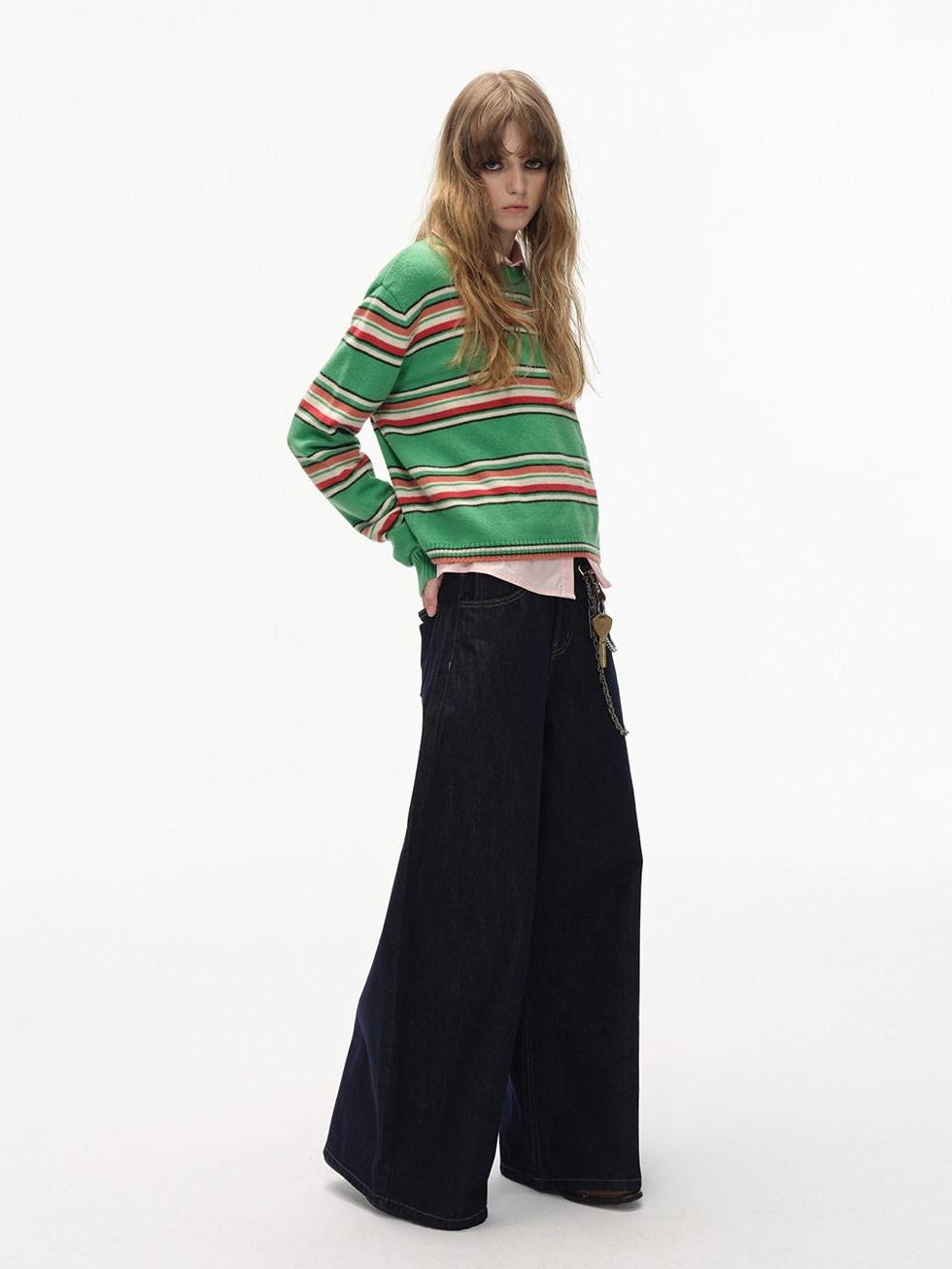 Country Moment Warm Wool Blend Colorful Striped Crew Neck Short Regular Fit Unisex Sweaters
