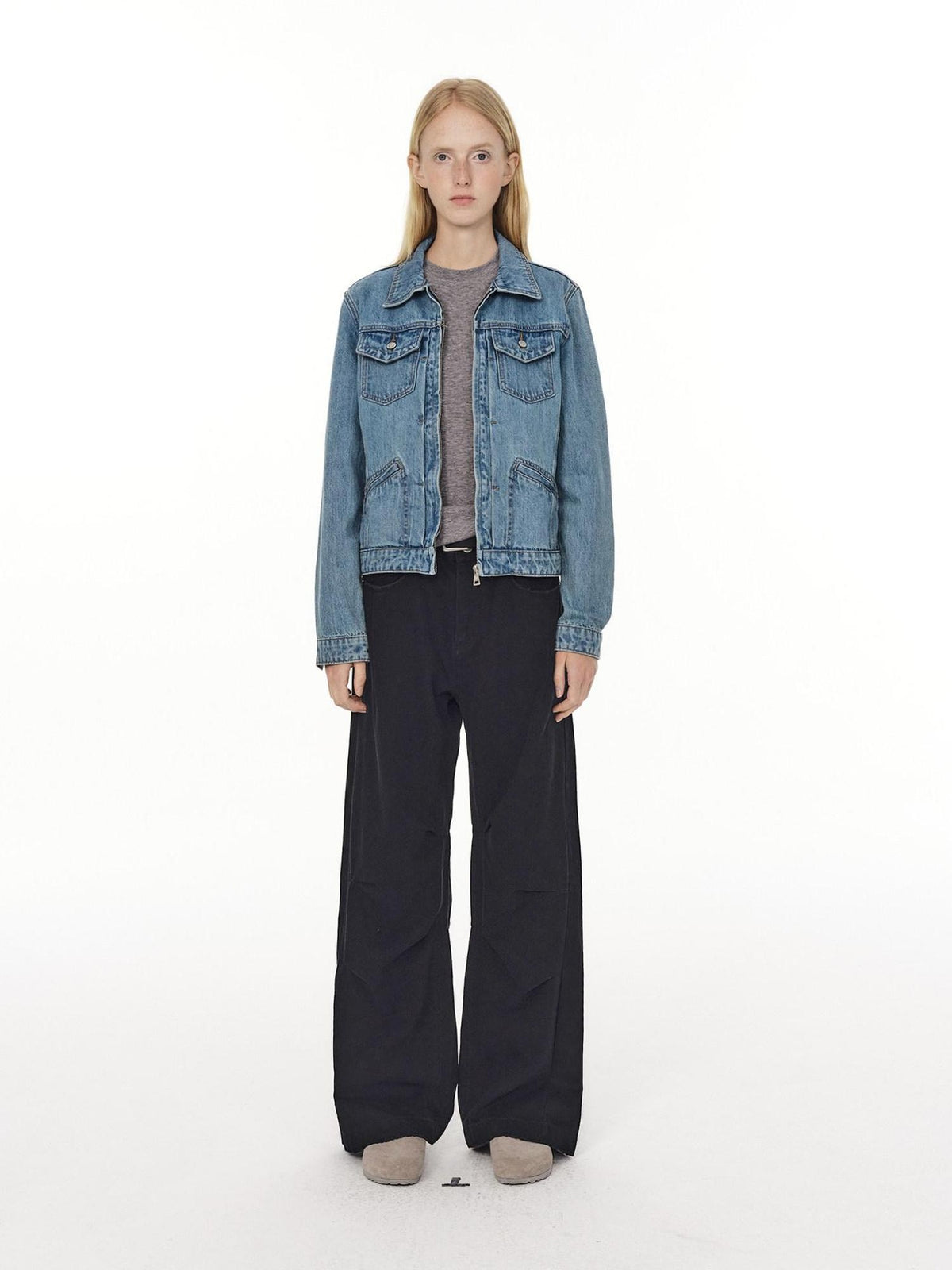 Country Moment Pure Cotton Wide Leg Button Fly Loose Casual Black Gray Navy Straight Pants