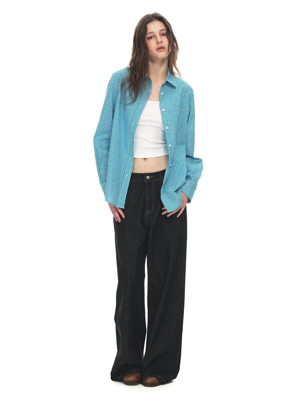 Country Moment Warm Cotton Mid Rise Loose Retro Button Fly Black Casual Commuter Wide Leg Jeans