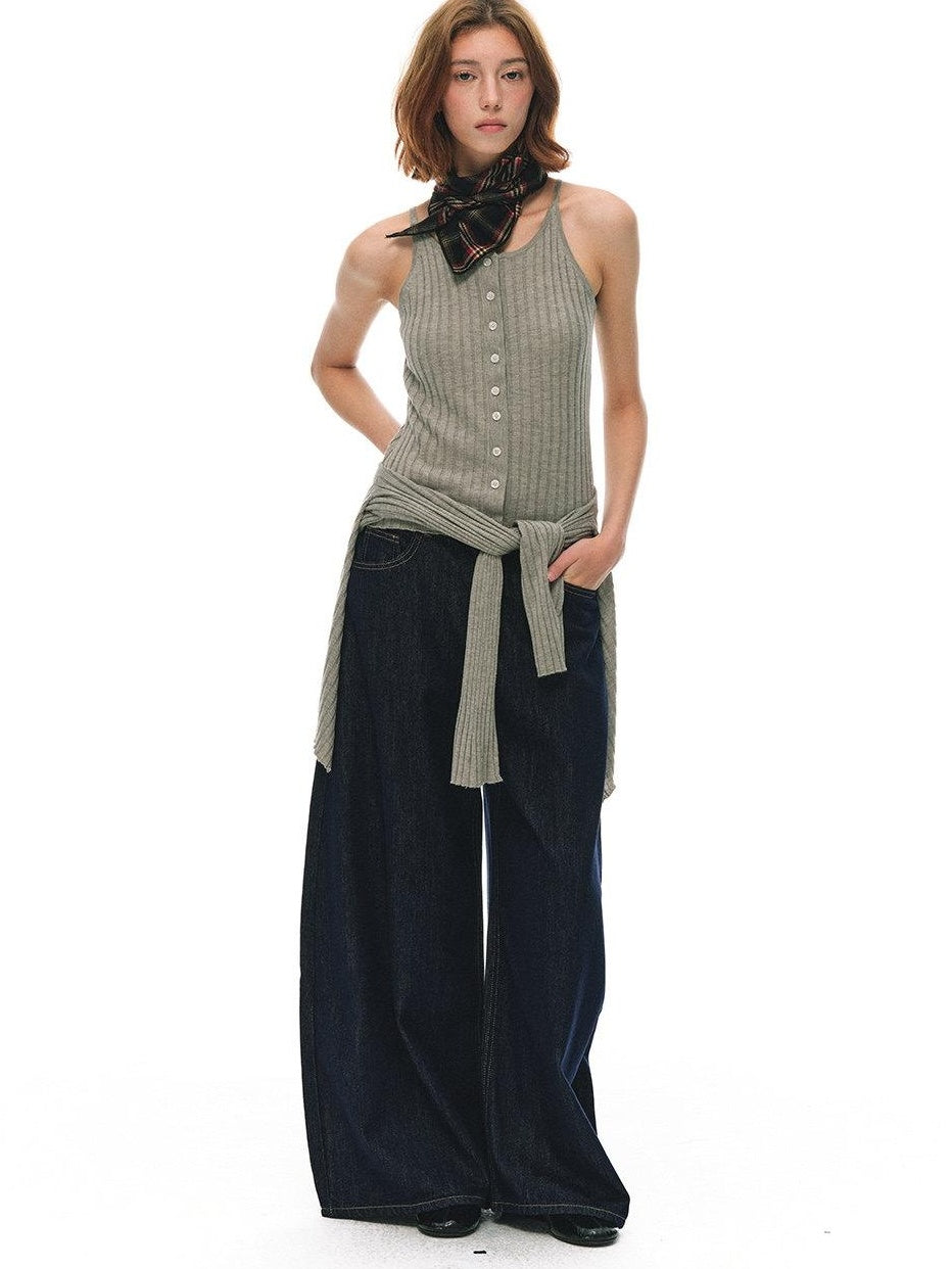 Country Moment High Waist Breathable Cotton Loose Youthful Denim No Stretch Wide Leg Jeans