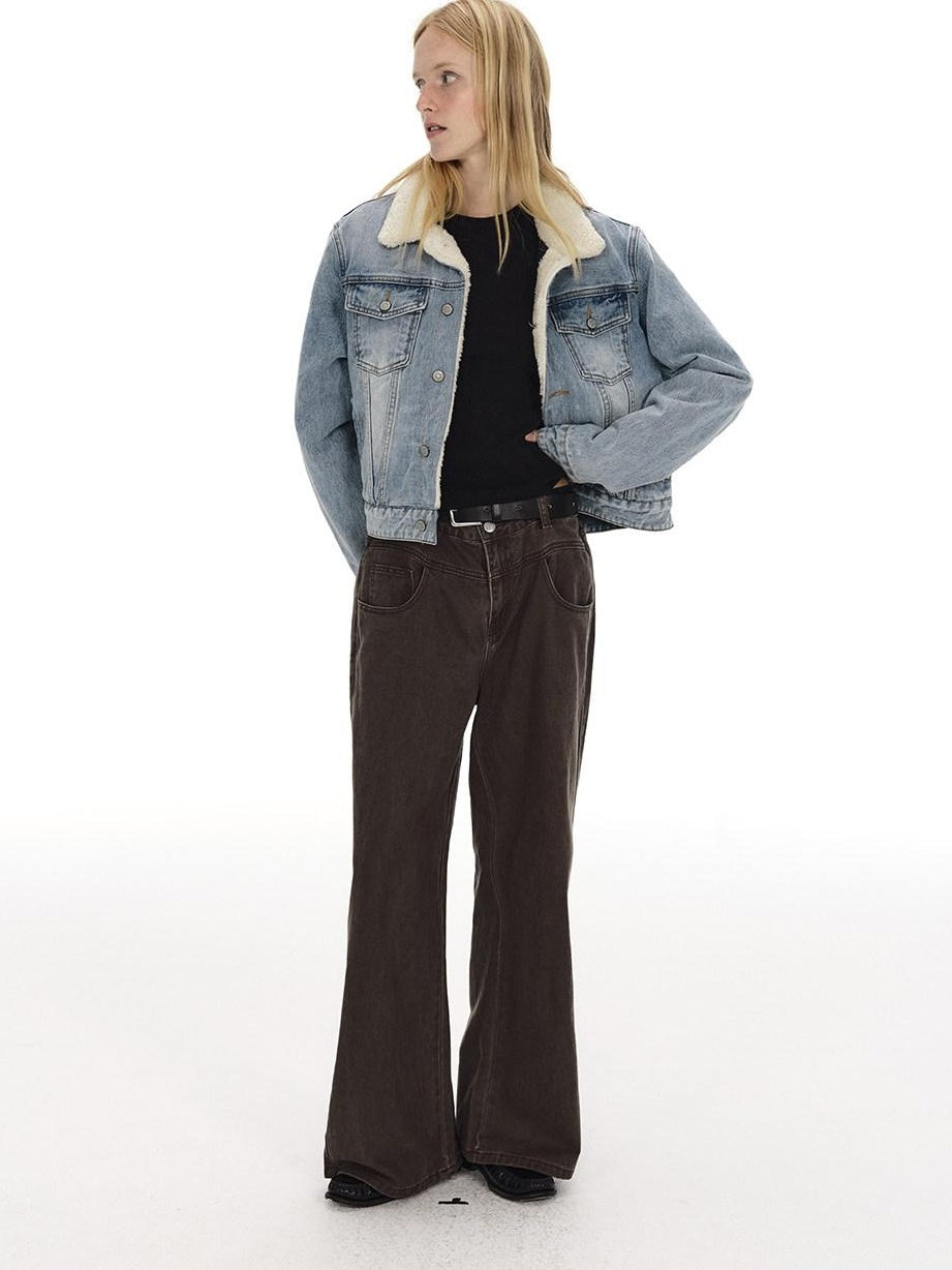 Country Moment Vintage Washed Mid Rise Zipper Flare Loose Casual Unisex Cotton Wide Leg Jeans