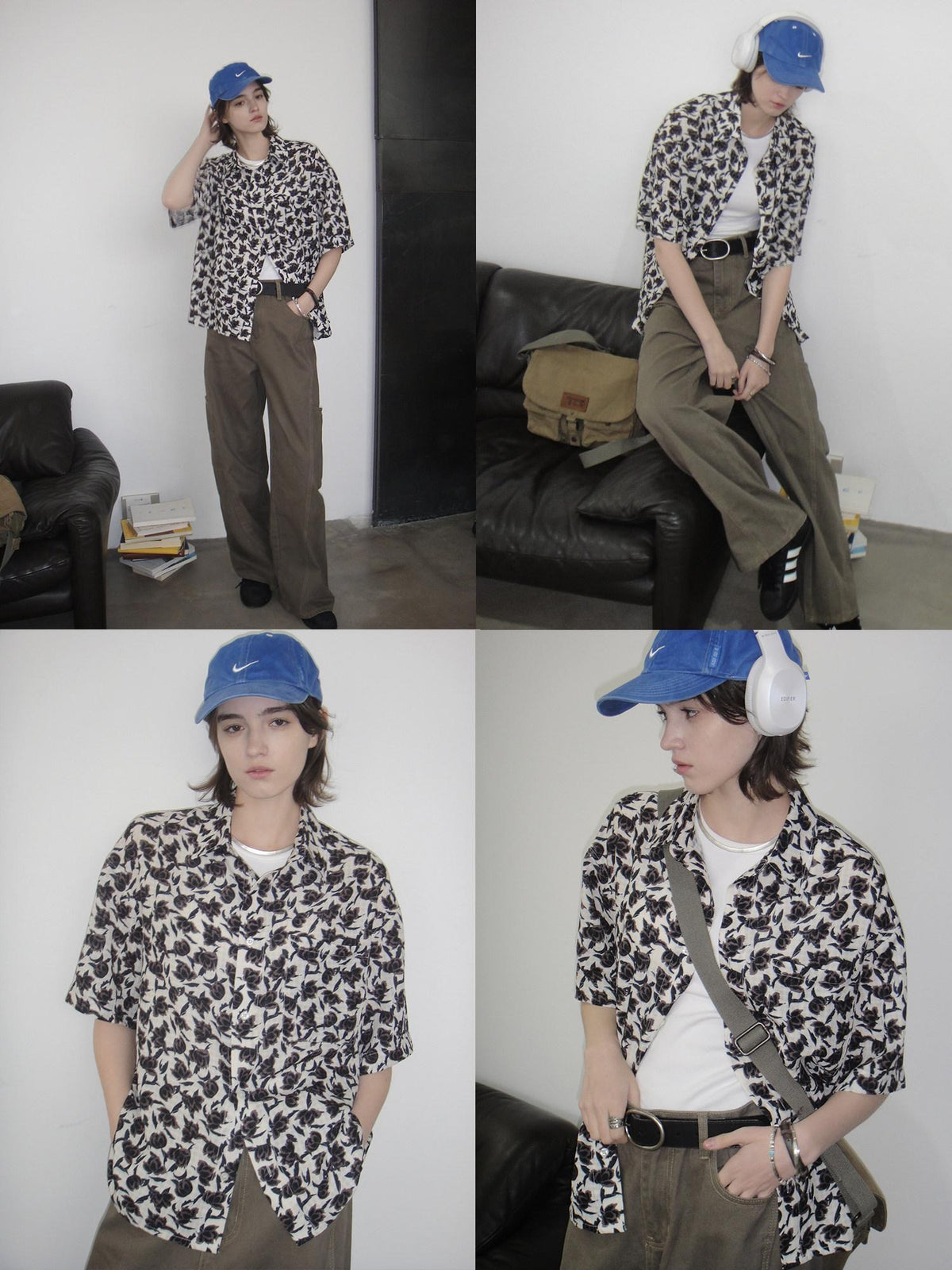 Country Moment Black White Floral Square Neck Loose Short Sleeve Casual Teen Americana Shirts