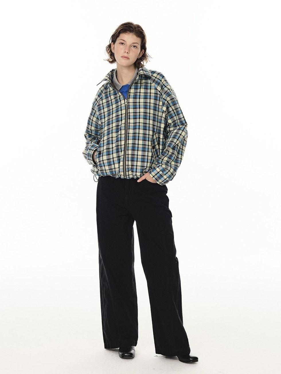 Country Moment Reversible Cotton Relaxed Raglan Unisex Checked Zip Pockets Cropped Jackets