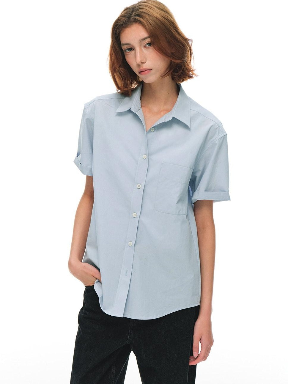 Country Moment Breathable 100% Cotton Loose Polo Collar Pocket Button Women Commute Shirts