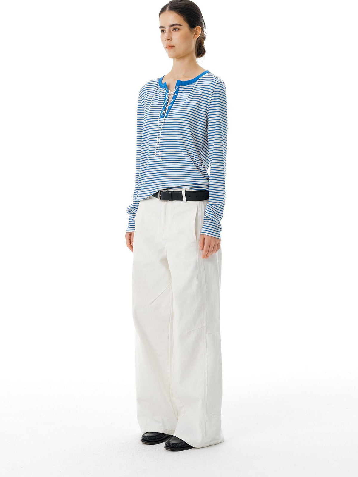 Country Moment Breathable Cotton Mid Waist Patchwork 3D Tailored Casual Khaki Wide Leg Pants